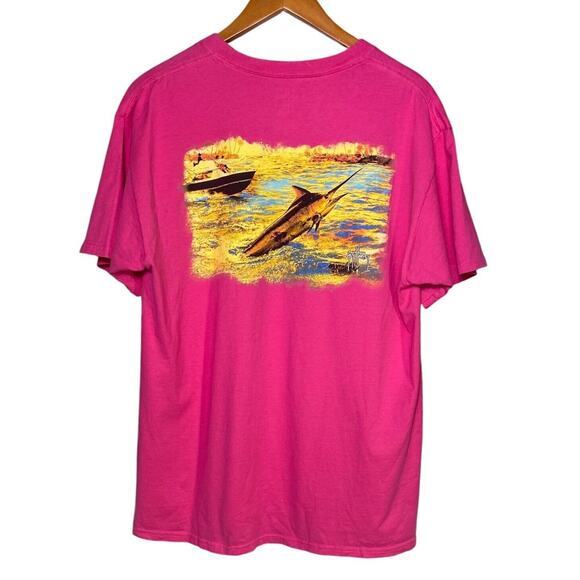 Guy Harvey Blue Water Pink T Shirt Size Large Salt Water Fishing Outdoors Pocket - Picture 3 of 11